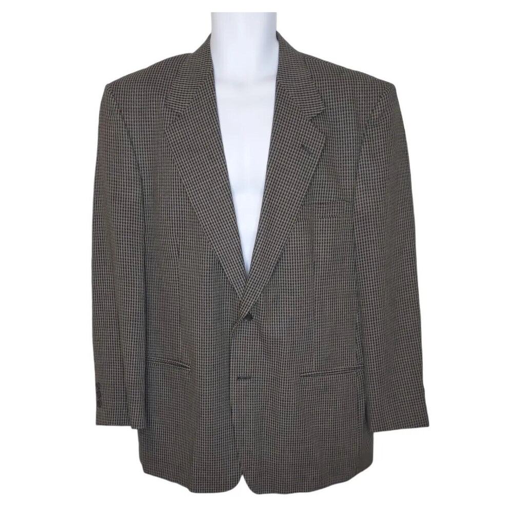 VTG Daniel Hechter Sport Coat Jacket Mens 44R Brown Black‎ Check USA Union Label